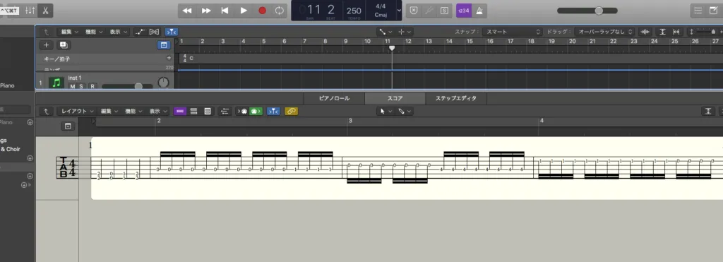 【Logic Pro X】TAB譜を表示する方法・ベース、7弦、変則チューニング対応【タブ譜】
