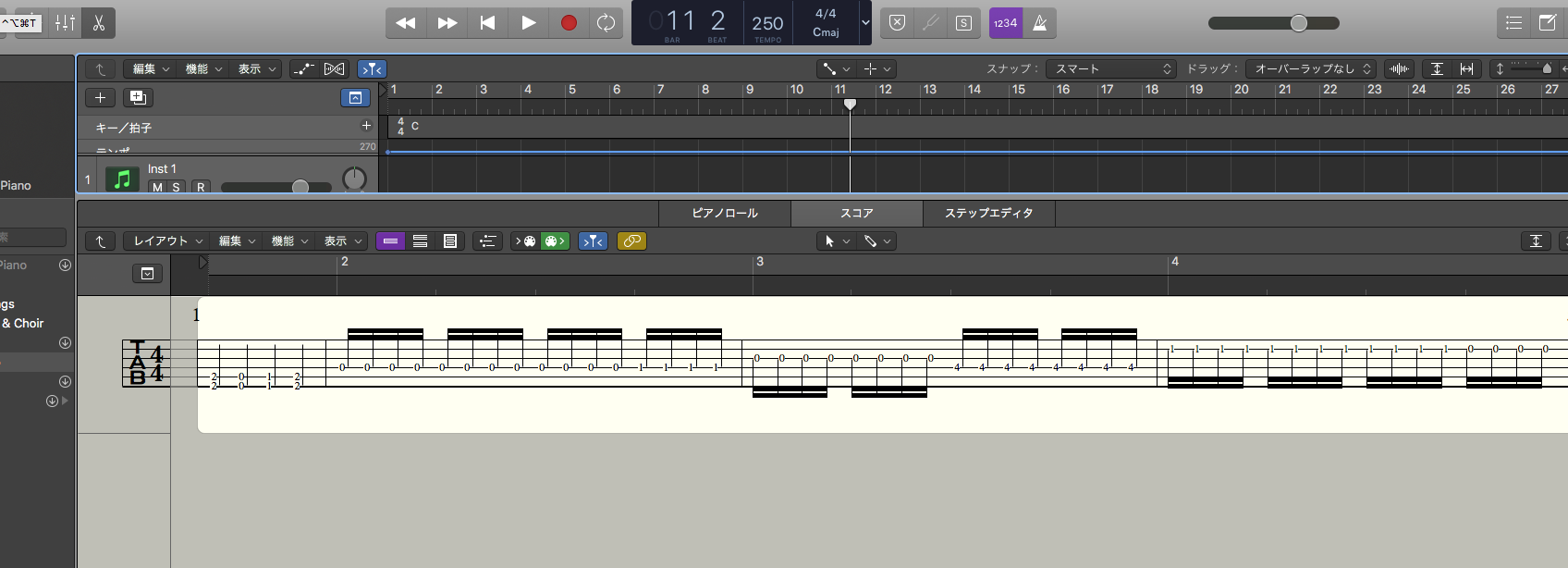 【Logic Pro X】TAB譜を表示する方法・ベース、7弦、変則チューニング対応