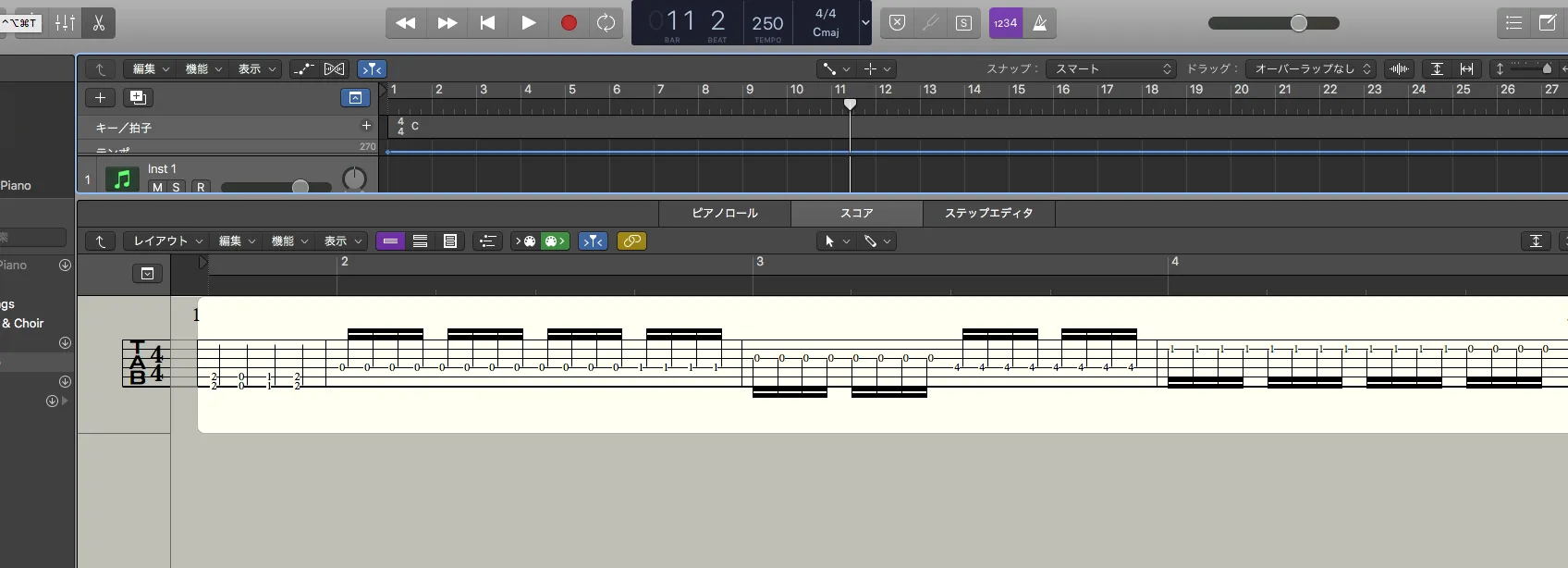 【Logic Pro X】TAB譜を表示する方法・ベース、7弦、変則チューニング対応【タブ譜】